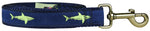 1” x 6ft Ribbon Dog Leash – Lime Shark on Navy Blue Thumbnail