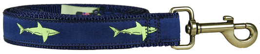 1” x 6ft Ribbon Dog Leash – Lime Shark on Navy Blue