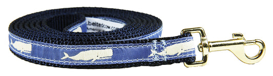 5/8” x 6ft Ribbon Dog Leash – Moby Whale, Blue