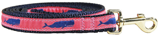 5/8” x 6ft Ribbon Dog Leash – Moby Whale, Pink