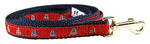 5/8” x 6ft Ribbon Dog Leash – One Design, Blue on Red Thumbnail