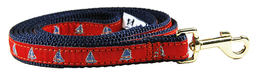 5/8” x 6ft Ribbon Dog Leash – One Design, Blue on Red
