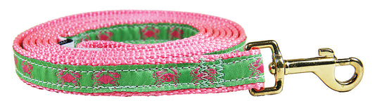 5/8” x 6ft Ribbon Dog Leash – Crabs, Pink on Lime Green