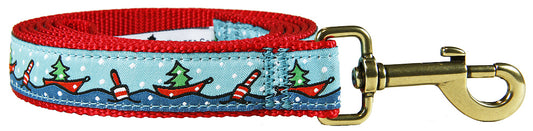1” x 6ft Ribbon Dog Leash – Holiday Lobster Boats