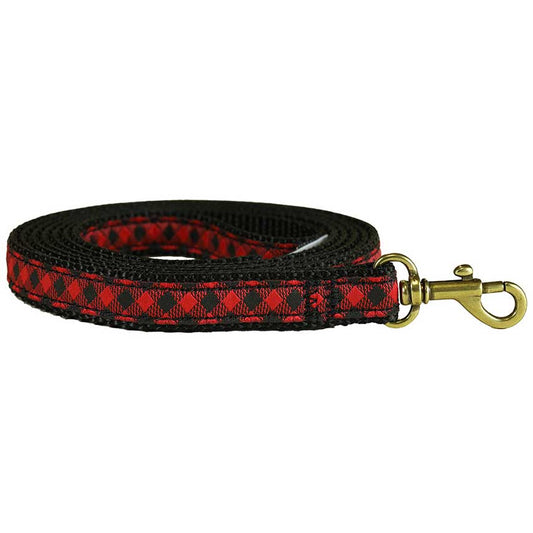 5/8” x 6ft Ribbon Dog Leash – Buffalo Plaid, Red