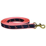 5/8” x 6ft Ribbon Dog Leash – Anchor, Pink on Navy Blue Thumbnail
