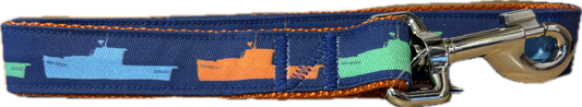 1” x 52” Ribbon Dog Leash - Maine Lobster Boats