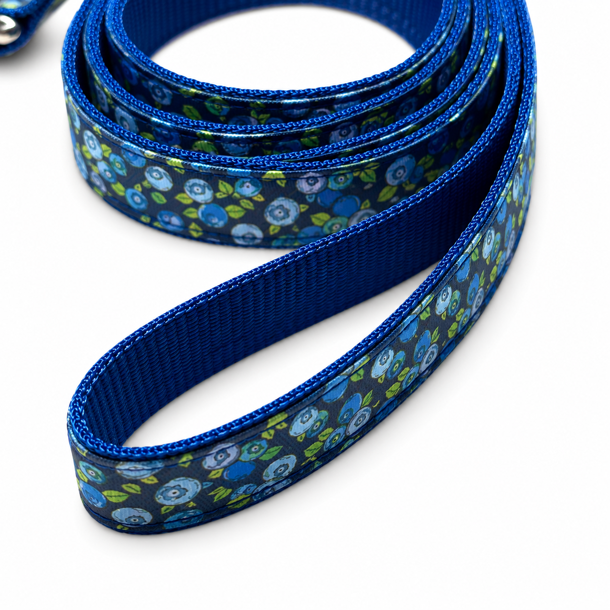 Handmade Ribbon Dog Leash - Blueberries - Navy Nylon - 52"