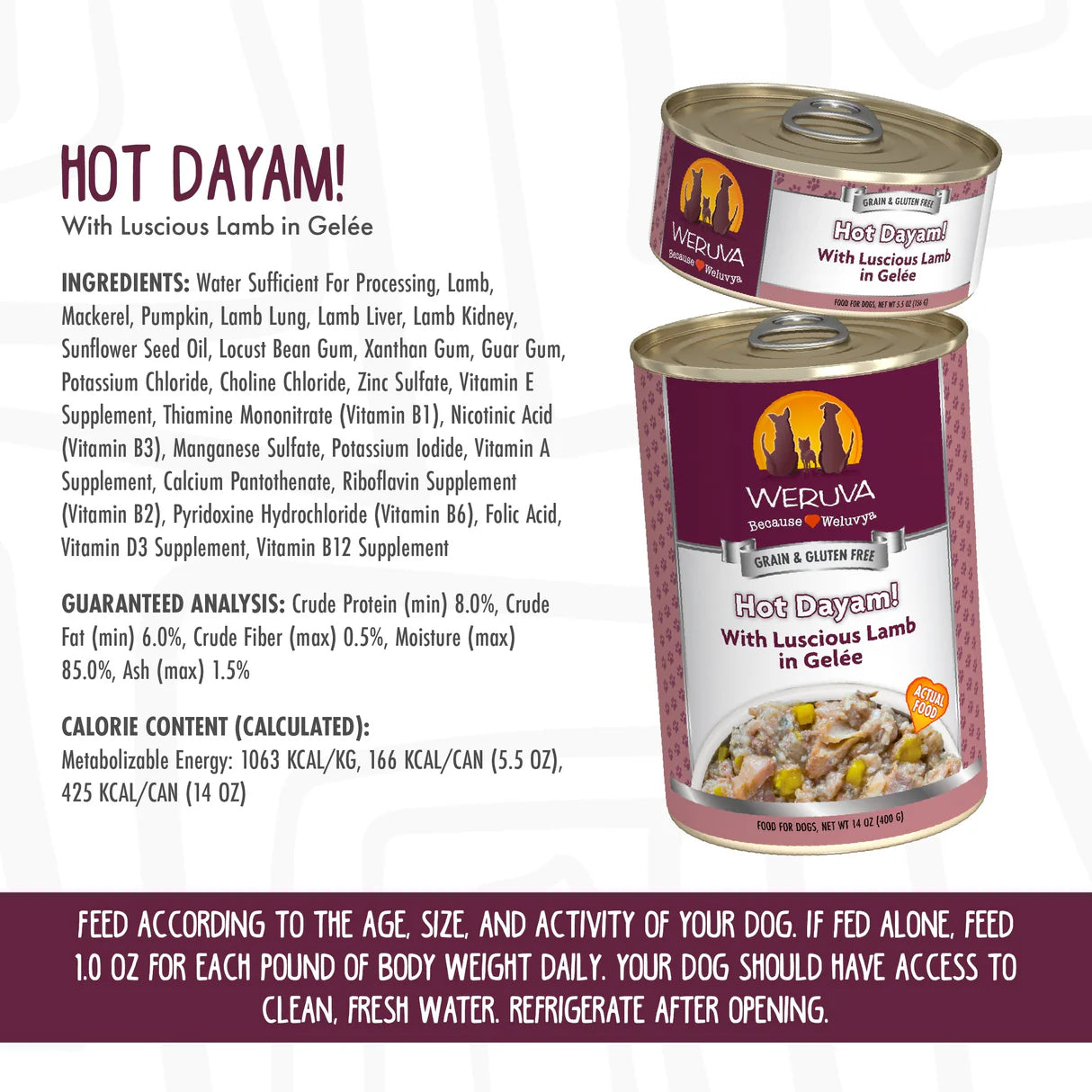 Weruva Wet Dog Food - Hot Dayam Lamb - 14oz