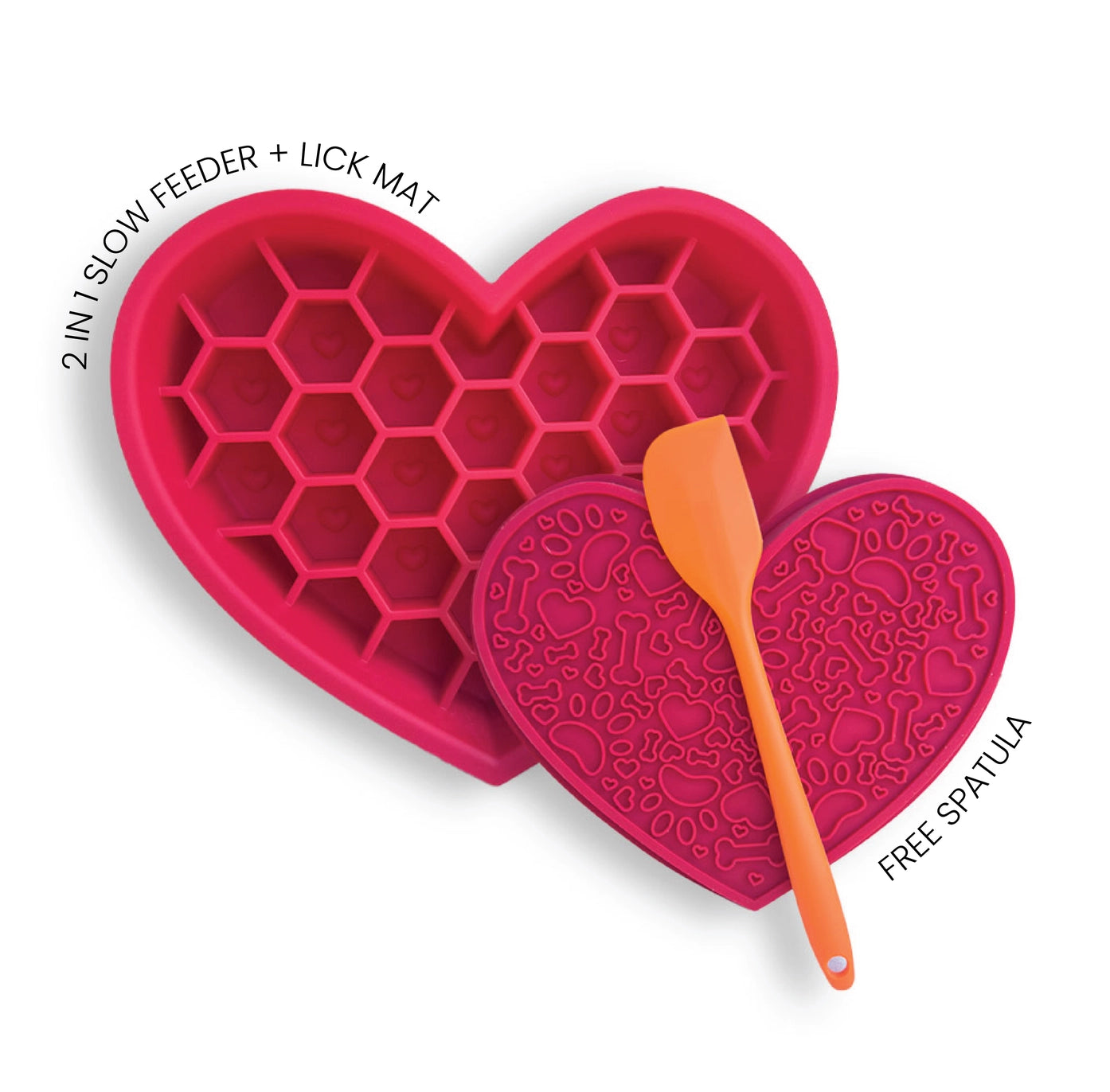 Silicone Dog Slow Feed Bowl - Lick Mat - Hearts - 2 Colors