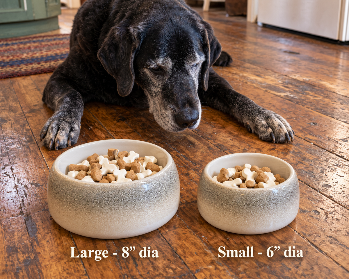 Unique Non-Slip Ceramic Dog Bowls - Porcelain - Beige/White - 2 Sizes