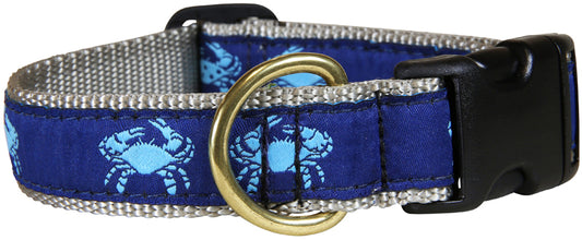 1.25” Ribbon Dog Collar – Crab,  Blue on Navy Blue
