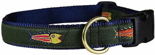 1” Ribbon Dog Collar – Hopkins Fish,  Olive