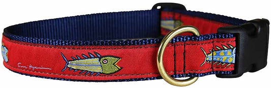1” Ribbon Dog Collar – Hopkins Fish,  Red