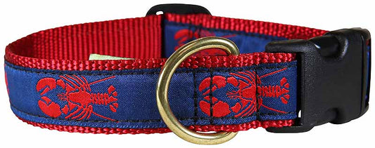 1.25” Ribbon Dog Collar – Lobster,  Red on Navy Blue