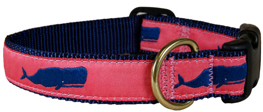 1.25” Ribbon Dog Collar – Moby Whale,  Pink