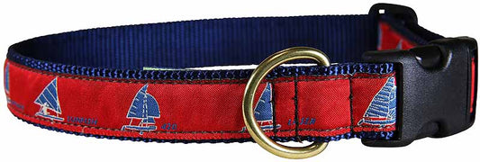 1” Ribbon Dog Collar – One Design,  Blue on Red