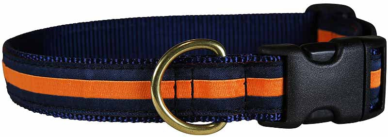 1” Ribbon Dog Collar – Orange Stripe on Navy Blue