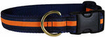 1” Ribbon Dog Collar – Orange Stripe on Navy Blue Thumbnail