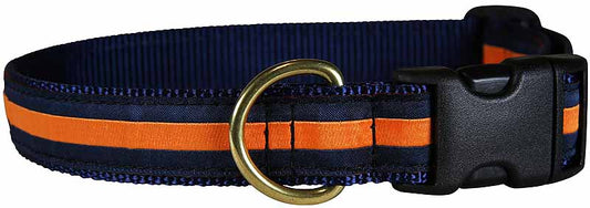 1” Ribbon Dog Collar – Orange Stripe on Navy Blue