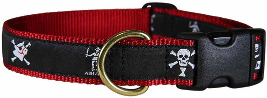 1” Ribbon Dog Collar – Pirate,  Black