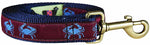 1” x 6ft Ribbon Dog Leash – Crab, Blue on Burgundy Thumbnail