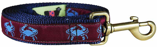 1” x 6ft Ribbon Dog Leash – Crab, Blue on Burgundy