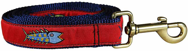 1” x 6ft Ribbon Dog Leash – Hopkins Fish, Red