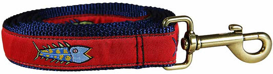 1” x 6ft Ribbon Dog Leash – Hopkins Fish, Red