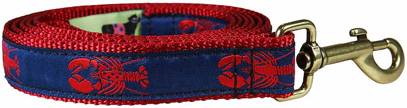 1” x 6ft Ribbon Dog Leash – Lobster - Red on Navy Blue