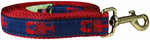 1” x 6ft Ribbon Dog Leash – Lobster - Red on Navy Blue Thumbnail