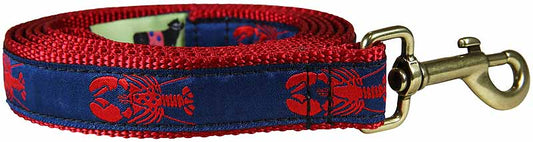 1” x 6ft Ribbon Dog Leash – Lobster - Red on Navy Blue