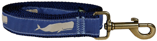 1” x 6ft Ribbon Dog Leash – Moby Whale, Blue
