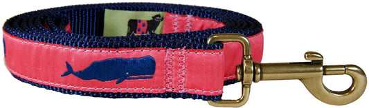 1” x 6ft Ribbon Dog Leash – Moby Whale, Pink