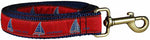 1” x 6ft Ribbon Dog Leash – One Design, Blue on Red Thumbnail