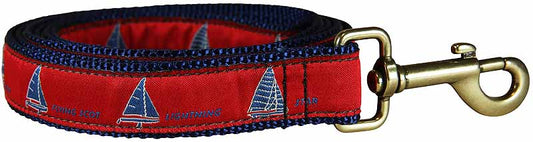 1” x 6ft Ribbon Dog Leash – One Design, Blue on Red