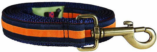 1” x 6ft Ribbon Dog Leash – Orange Stripe on Navy Blue
