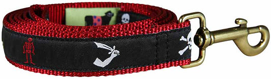 1” x 6ft Ribbon Dog Leash – Pirate, Black