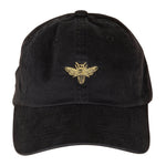 Black baseball cap with an embroidered yellow bee on a white background Thumbnail