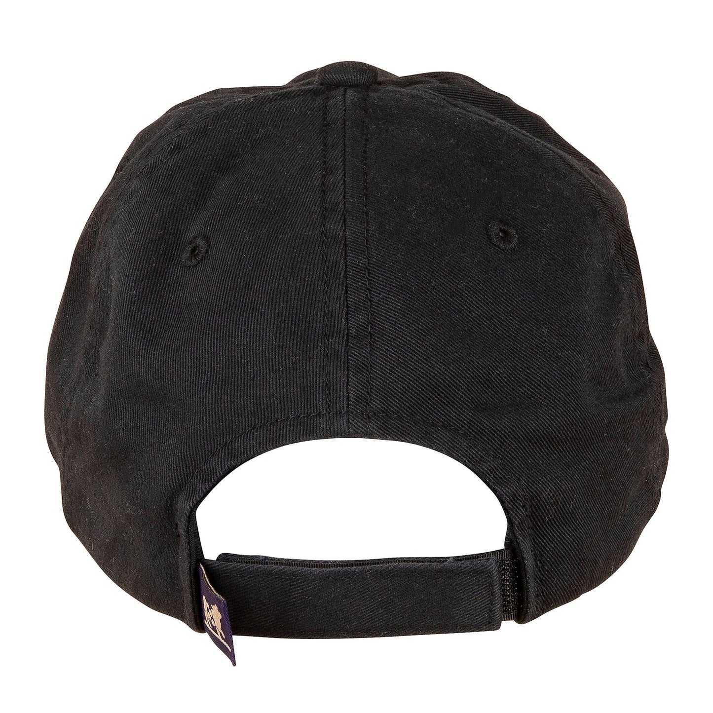 Back of a baseball cap with a bee design on the front.