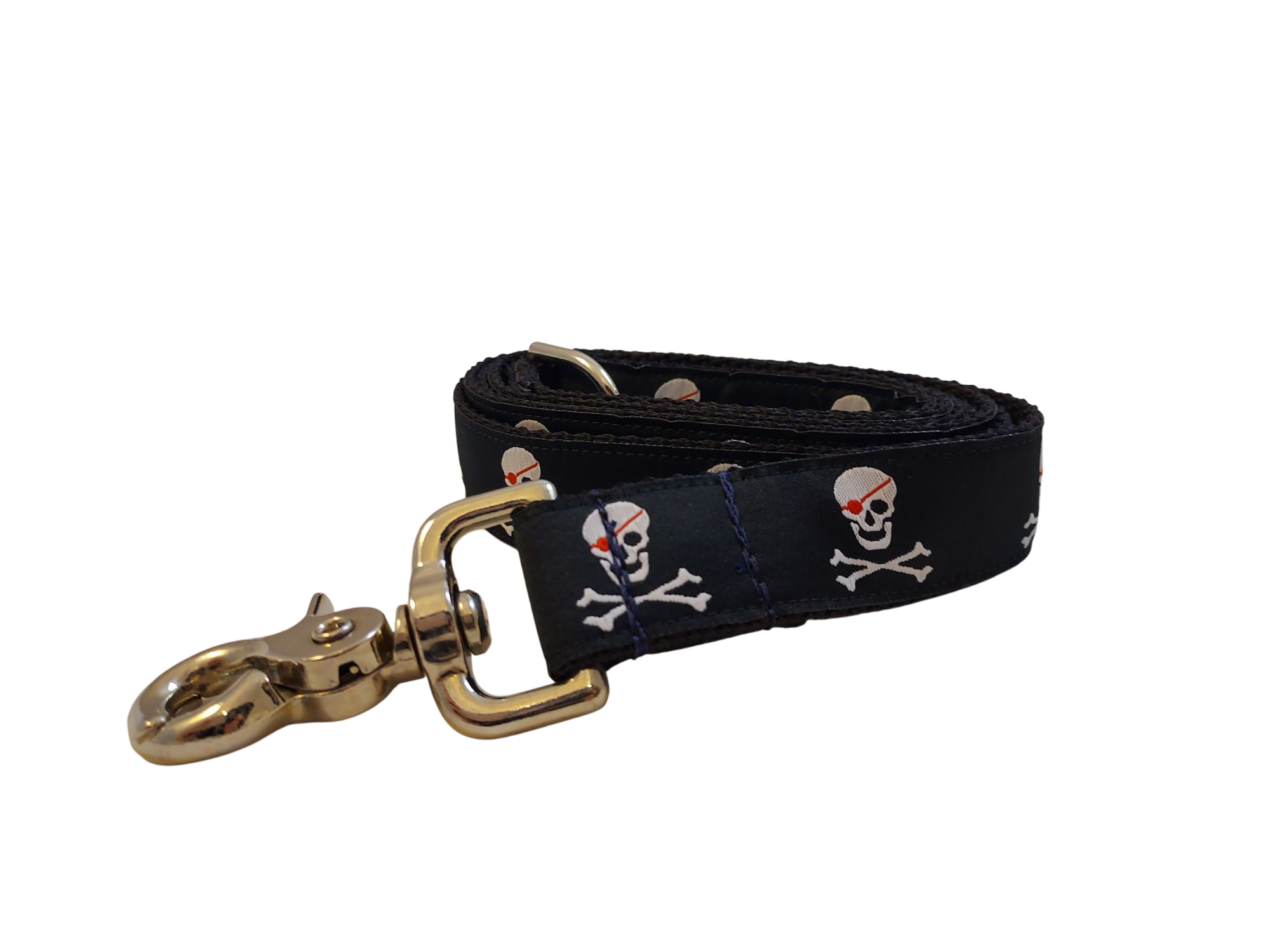 1” x 5ft  Ribbon Dog Leash – Pirates, Black