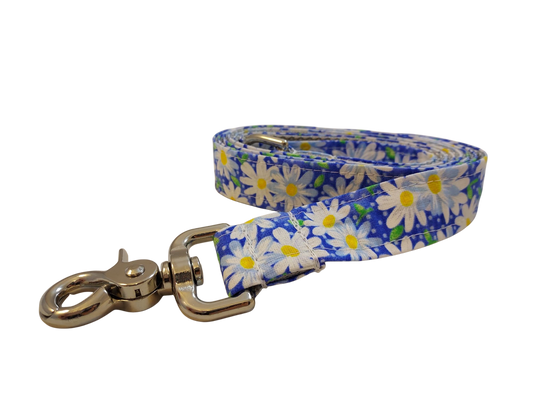 1” x 5ft  Ribbon Dog Leash – Daisies, Blue