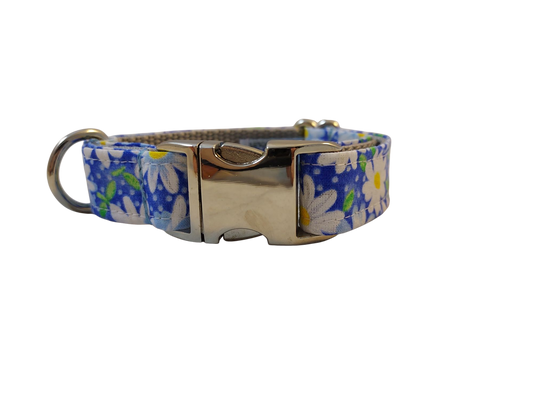 1” Ribbon Dog Collar – Daisy, Blue