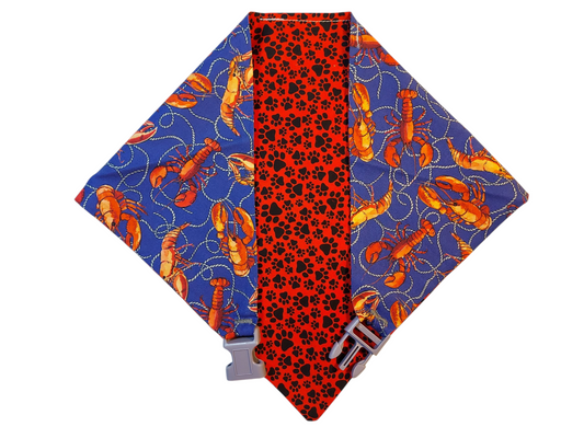 Reversible Dog Bandana - Lobster & Rope on Dark Blue