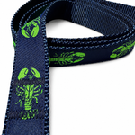 Handmade Ribbon Dog Leash - Lime Lobster On Navy - Navy Nylon - 2 Lengths Thumbnail