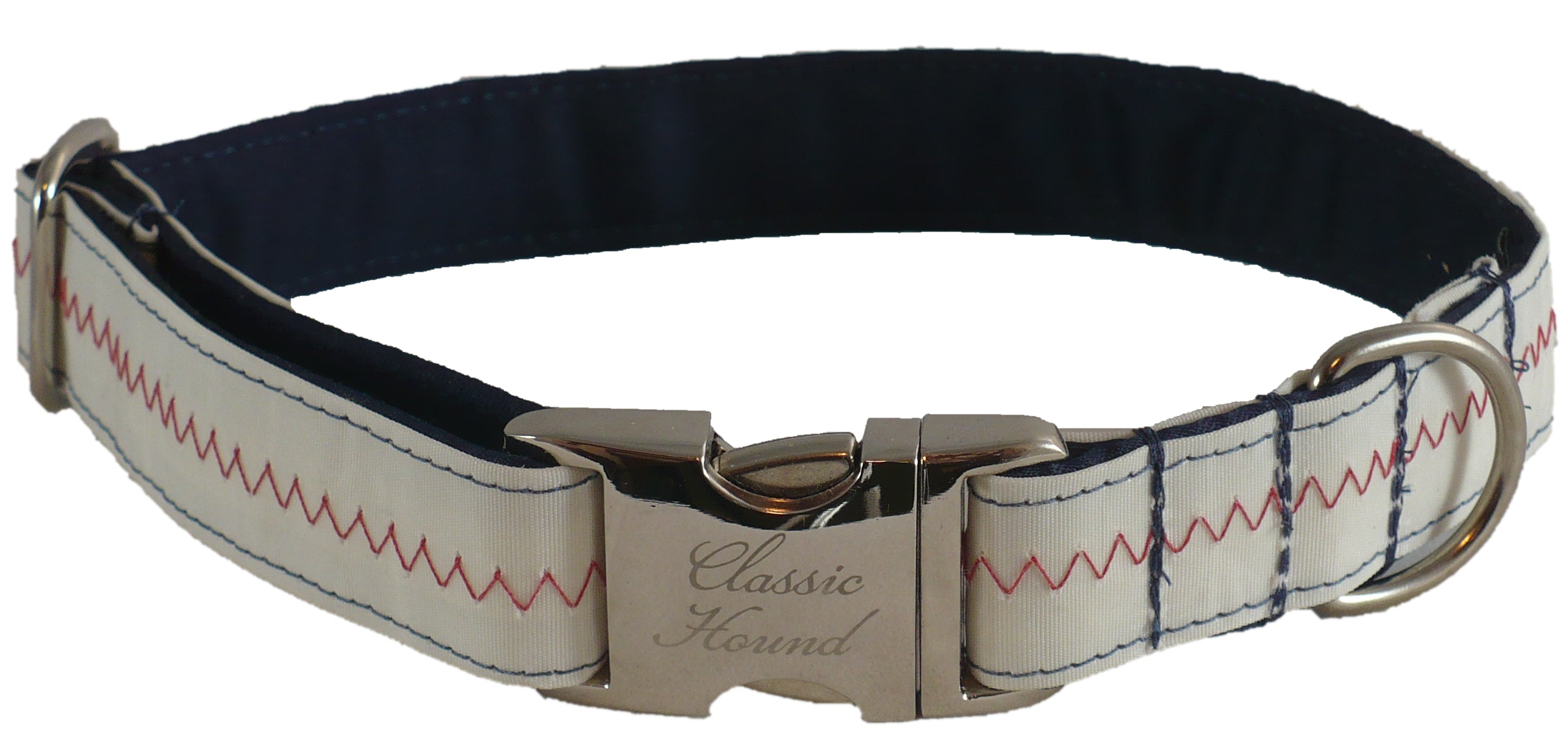 1” Sailcloth Dog Collar - White w/ Red Stitching