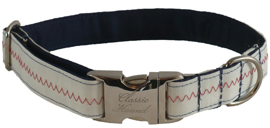 1” Sailcloth Dog Collar - White w/ Red Stitching