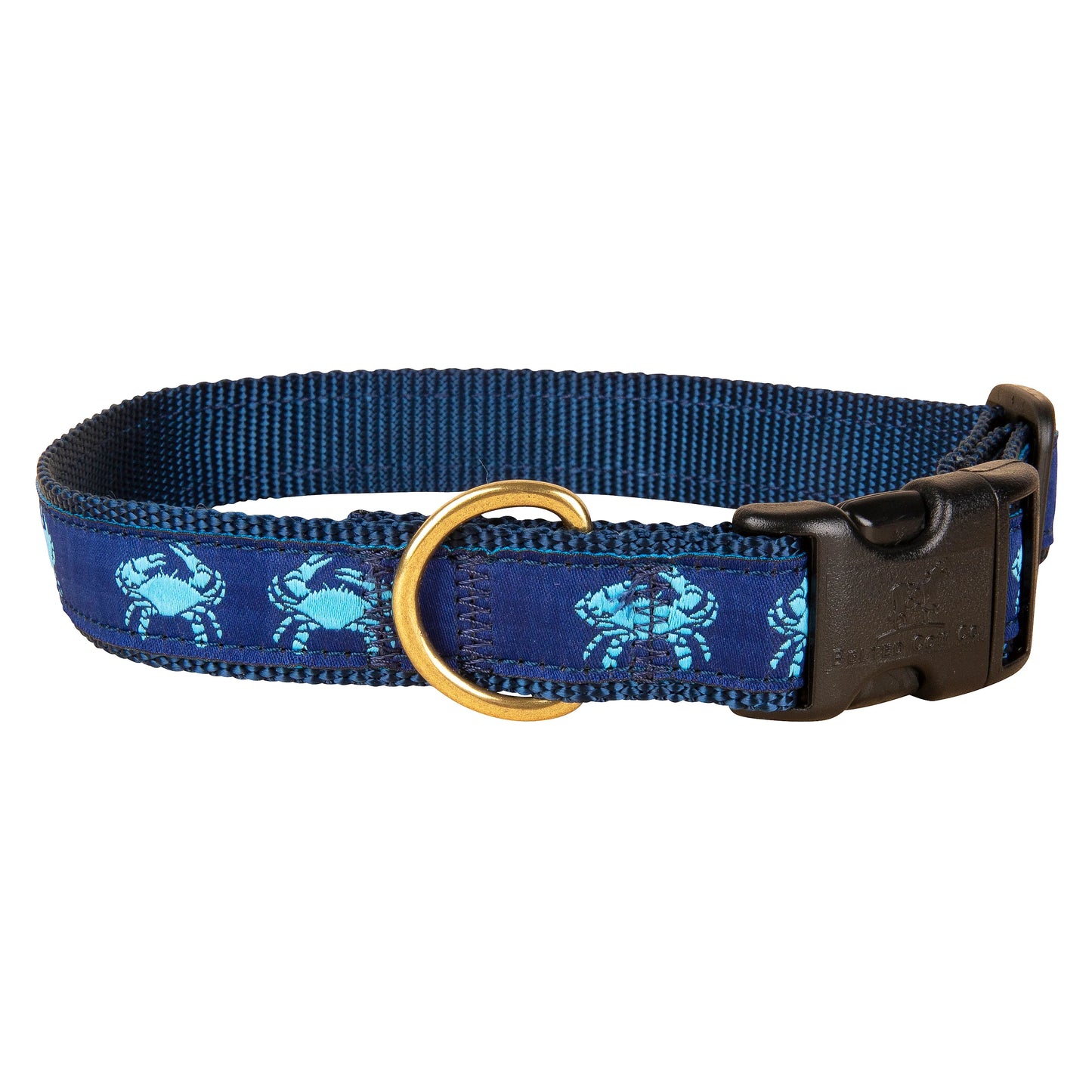 1” Ribbon Dog Collar – Crab,  Light Blue on Navy Blue