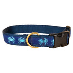 1” Ribbon Dog Collar – Crab,  Light Blue on Navy Blue Thumbnail