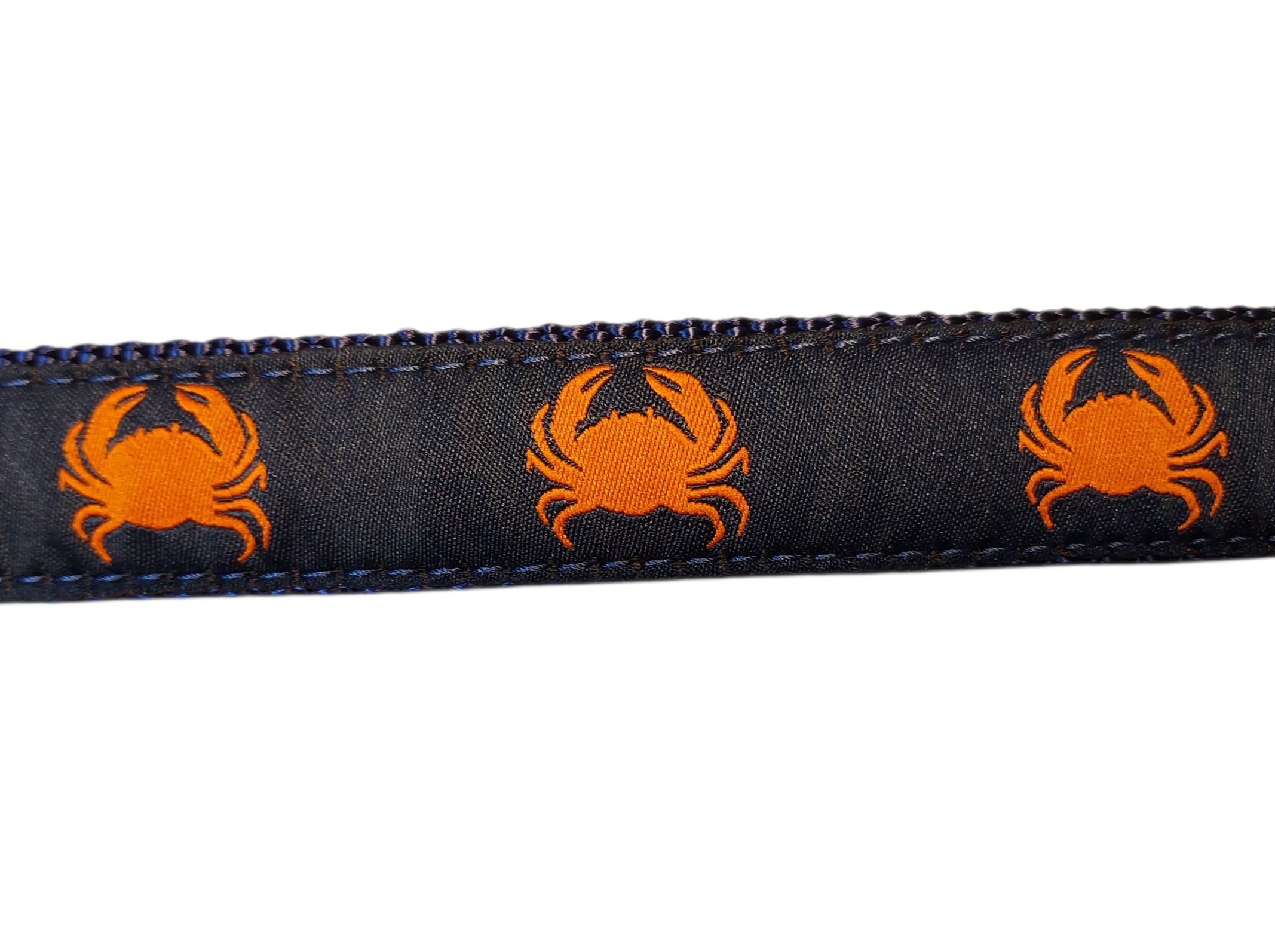 1” Ribbon Dog Collar – Crabby on Navy Blue